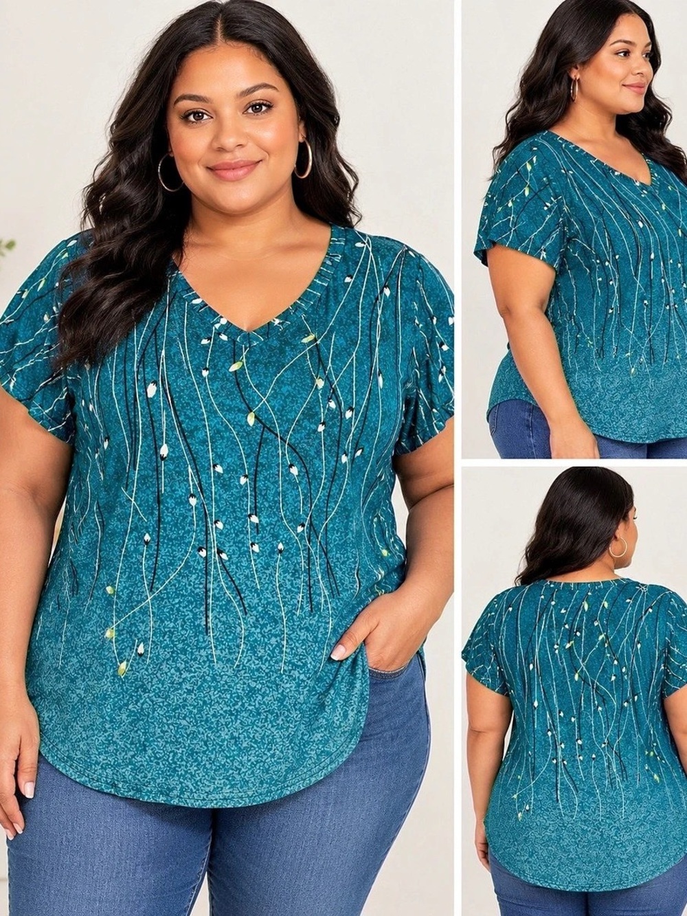 Moshi Abstract Print Short Sleeve Blouse in Blue Size 2X NWT